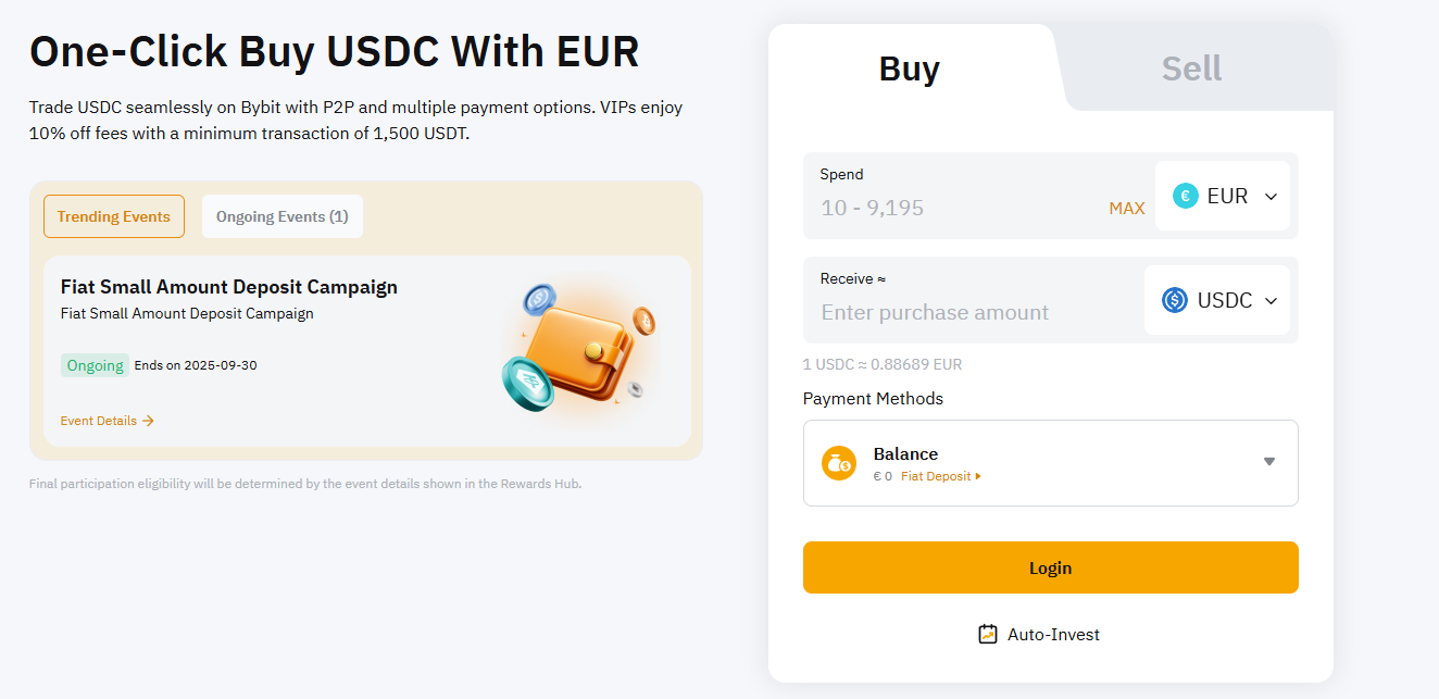 Buy crypto interface